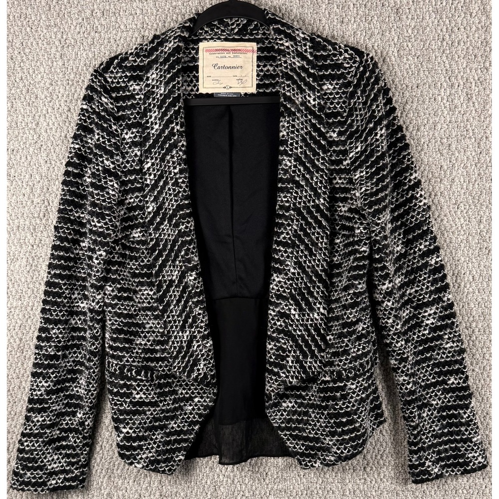 Cartonnier Anthropologie Blazer Jacket Large Black White Peplum Knit Textured